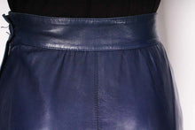 Load image into Gallery viewer, A vintage 1980s Blue Leather high waisted pencil Skirt by Yves Saint Laurent Rive Gauche