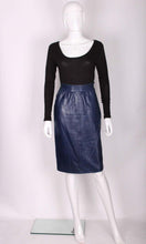Load image into Gallery viewer, A vintage 1980s Blue Leather high waisted pencil Skirt by Yves Saint Laurent Rive Gauche