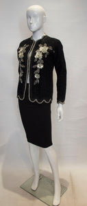 Vintage Black Wool Cardigan with Sequin, Bead and Pearl Decoration