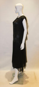 Vintage 1920s Black Beaded Flapper Dress
