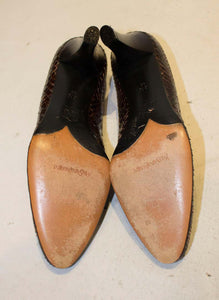 A pair of Vintage Yves Saint Laurent Brown and Black Snakeskin Shoes
