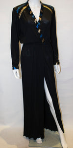 A Vintage 1970s Roland Klein Black, Blue and Gold Evening Dress