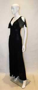 A Vintage 1970s Radley Black Moss Crepe Evening Dress