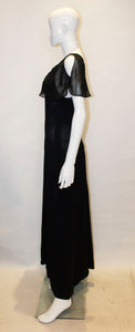 A Vintage 1970s Radley Black Moss Crepe Evening Dress