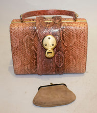 Load image into Gallery viewer, A Vintage 1960s Pink Snakeskin Top Handle Handbag