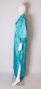 A 1960s Vintage Turquoise Chinese satin embroidered evening Coat