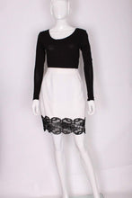 Load image into Gallery viewer, A vintage 1990s white with black lace trim Yves Saint Laurent Skirt Suit