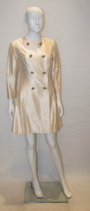 A Vintage 1960s Ivory Raw Silk Coat Dress