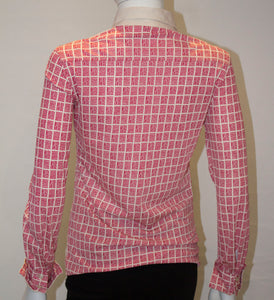 A Vintage 1960s Nina Ricci Red and White logo button up Shirt
