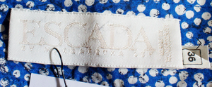 A Vintage 1980s Escada Blue and White Cotton tiger printed Skirt