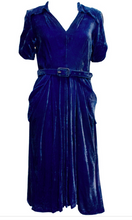 Load image into Gallery viewer, A Vintage 1940s Peter Robinson dark Blue Velvet Dress