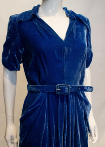 A Vintage 1940s Peter Robinson dark Blue Velvet Dress
