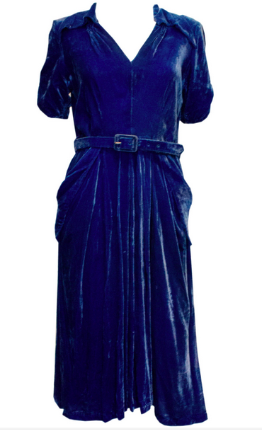 A Vintage 1940s Peter Robinson dark Blue Velvet Dress modesandmore