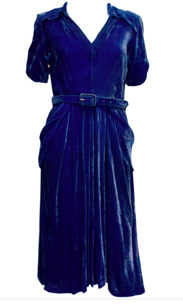 A Vintage 1940s Peter Robinson dark Blue Velvet Dress