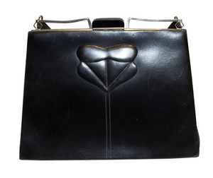 A Vintage 1920s Black Leather Art Deco Bag