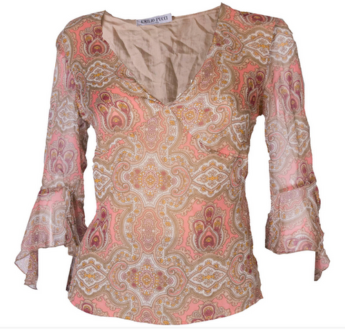 A Vintage 1970s Emilio Pucci Silk light summer Top with a paisley print