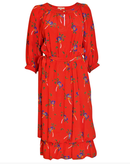A vintage 1970s Celine Silk Red Floral printed Dress