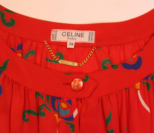 A vintage 1970s Celine Silk Red Floral printed Dress