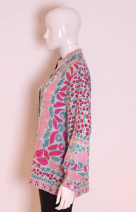 a vintage 1960s Averardo Bessi silk floral printed button up blouse