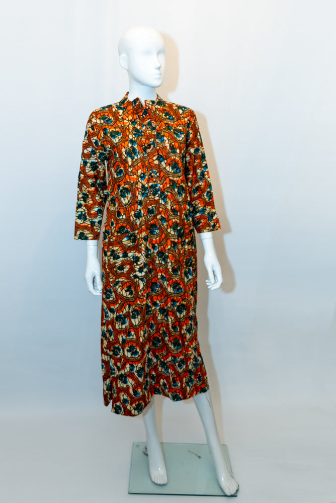 Vintage African Print, Ivory Coast Couture Cotton Dress